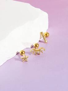 DareSee 3 Stück Damen Ohrstecker mit glänzendem Zirkonia, Knorpelohrringe für Damen und Mädchen, Edelstahl Helix, Tragus, Couch, Daith Piercing Schmuck für Musikfestivals, Y2K-Feste, Herbst, Weihnachten, Winterweihnachtsgeschenke - C-3Pcs-CZ Ohrstecker - Übersicht 3