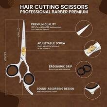 Hair Cutting Scissors - Professional Barber Shears For Salon & Home Use, Sharp Durable Stainless Steel Blades, Comfortable Grip Handles, Includes Case - Tijeras De Peluquería Profesional - Vàng - Xem 2