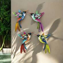 4pcs/Set 3D Metal Hummingbird Wall Decor, Vibrant Colorful Metal Garden Decor For Outdoor Patio