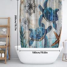 1pc/4pcs Sea Turtle, Sea Star, Seaweed, Coral Pattern Multifunctional Bathroom Waterproof Shower Curtain With 12pcs Hooks, Bathroom Non-Slip Mat, U-Shape Floor Mat And Toilet Lid Cover, Bathroom Set For All Scenarios Bathroom Accessories Back To School