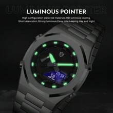 1pc Men's Executive Watch With Dual Display, Alarm And Date Function, Stainless Steel Strap