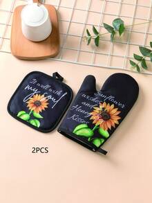 2pcs Sunflower Pattern Kitchen Oven Mitts & Pot Holders Set, Baking And Cooking Accessories - Sunflower - View 8