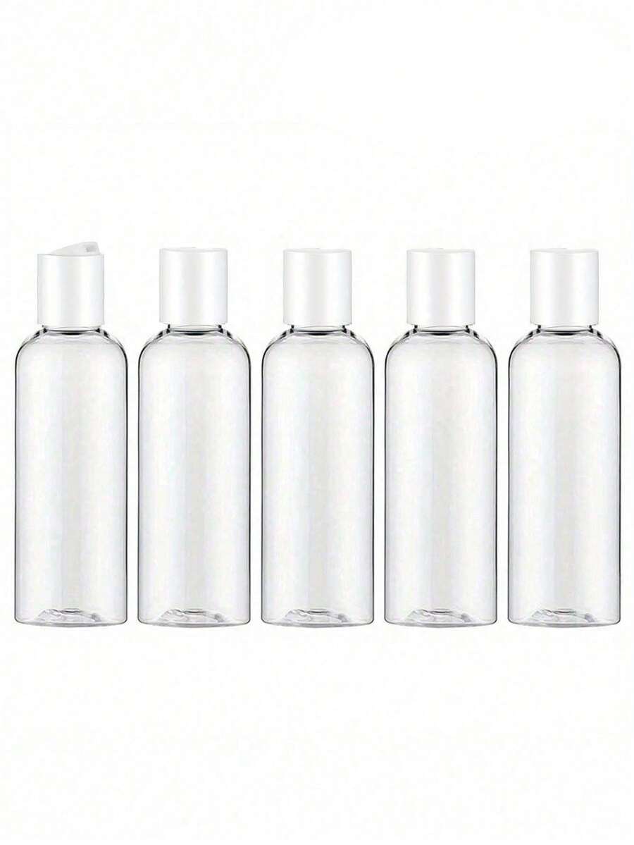 1-5 pezzi Bottiglie di plastica trasparenti ricaricabili da 200 ml con tappi a disco neri, bottiglie di plastica trasparenti con tappi a disco, bottiglie da viaggio a prova di perdite con tappi a scatto neri, adatte per articoli da toeletta, shampoo, lozione, balsamo, cosmetici da viaggio, uso domestico e da viaggio, bianco