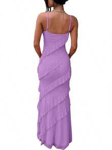 Women's Backless Bodycon Spaghetti Strap Elegant Ruffle Maxi Cocktail Party Dresses, 2025 QMO3 - Purple - View 8