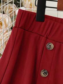 Plus Size Women Wide Leg Pants, Solid Color, High Waisted A-Line Design With Button Detail, Comfortable For Casual Outings