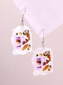 1 Pair Fashionable Cute Creative White Pearly Acrylic Bread/Breakfast Food Design Earrings, Versatile For Daily Wear, Holidays & Parties