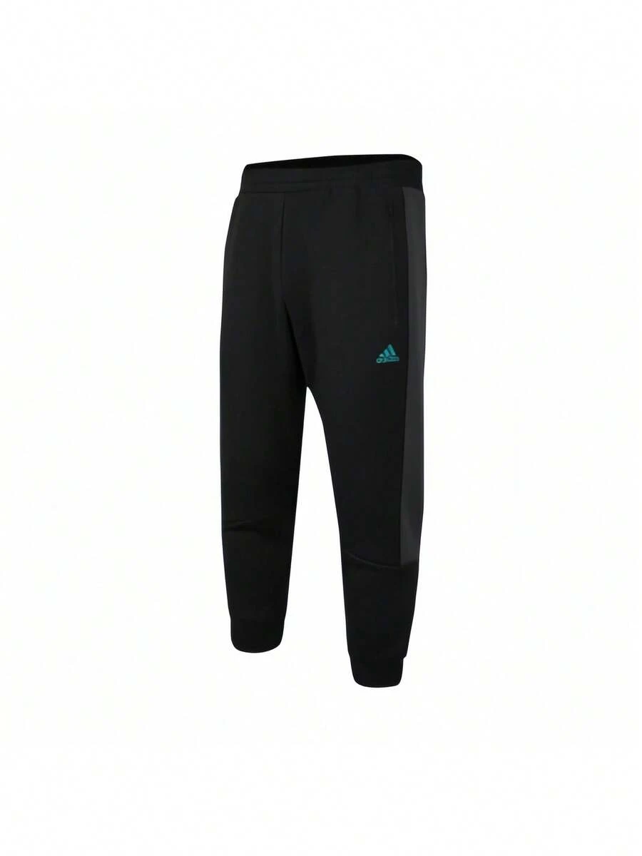 Adidas 男士松紧腰运动跑步健身休闲裤 - 黑色 - 查看 1