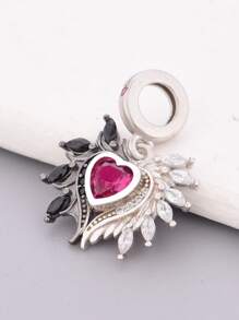 HuooNew Un pendentif romantique en argent sterling 925, orné de cubic zirconia diamants, en forme de cœur, de plumes, d'ailes, en noir et blanc, un bijou pour femmes, un bijou en argent, à porter au quotidien, un cadeau