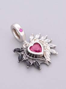 HuooNew Un pendentif romantique en argent sterling 925, orné de cubic zirconia diamants, en forme de cœur, de plumes, d'ailes, en noir et blanc, un bijou pour femmes, un bijou en argent, à porter au quotidien, un cadeau
