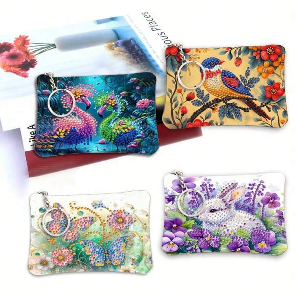 1pc DIY Diamond Art Coin Pouch With Zipper - Size 12cm*9.2cm/4.72in*3.62in Flamingo, Birds, Butterfly, Rabbit Pattern, PU Leather Crystal Rhinestone Diamond Painting Purse For Daily Use Travel And Carrying Storage Bags, Fashionable Mini Change Bags, Card Bags, Great Gifts For Women, Friends And Family, Suitable For Birthday, Wedding, Thanksgiving, Christmas, New Year Holiday Festival Party