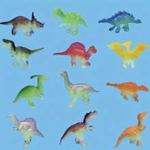 Set de 12 piezas de dinosaurios fluorescentes - Juguetes en miniatura de PVC de colores, perfectos para microescenarios y regalos festivos