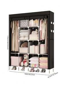 1pc Multicolor Portable Wardrobe, Easy Assemble Home Closet With Side Pockets, Versatile Storage Cabinet For Clothes, Blankets, Bags, Hats, Towels