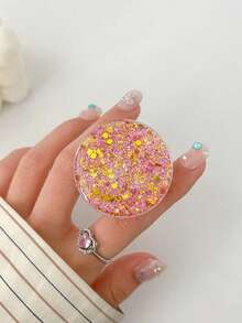 1 件圆形闪光简约桌面手机支架，手机气垫支架，粘性可伸缩亮片支架，兼容 、Android 手机，生日、家人、朋友礼物，推拉式手机握把，手机配件 - 彩色 - 查看 5