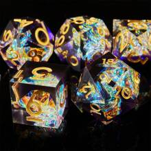 Exquisite Resin Gold Foil Dice Set, Complex Design With Multi-Faceted Shapes Including D20 - Ideal For Role Playing Games And Cthulhu Board Games