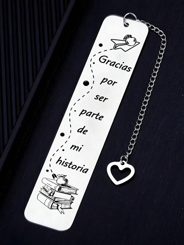 1pc Stainless Steel Inspirational Bookmark, Engraved With Spanish Text "Gracias Por Ser Parte De Mi Historia", Motivational Gift For Teachers, Friends, Colleagues, Family