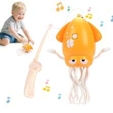 1 Stück Niedliches Kraken-Krabbel-Spielzeug für Kinder mit Hinderniserkennungsfunktion, interaktives tanzendes und laufendes Spielzeug, Musik spielender sensorischer Oktopus, Angelspiel als Geburtstagsgeschenk für Jungen und Mädchen
