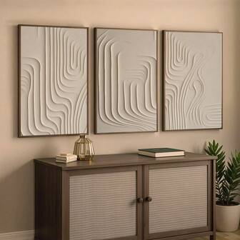 2D Flat, 3pcs 2D/Flat Print, Framed Posters, Ready To Hanging, Minimalist Abstract Light Luxury Art, Line Art, Home Decor, Wall Arts, Room Decoration, Holiday Gift, Living Room, Bedroom, Dining Room, Office Decoration Hanging Picture, 2D Flat, Optional Frame