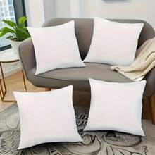 4pcs Set Modern White Decorative Pillow Covers With Zipper Closure - Machine Washable Polyester, Contemporary Design For Home, Car, Bedroom, Office | Minimalist Decorative Pillow Covers, Inserts Not Included