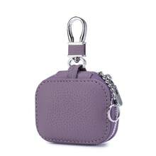 Portachiavi compatto in pelle vera con custodia per auricolari - leggero, portabile, porta chiavi d'auto e organizzatore per cuffie senza fili - opzioni colore nero, marrone, rosa, custodia portatile | portachiavi | chiusura durevole, regalo anniversario, regalo divertente, piccoli regali, idee regalo