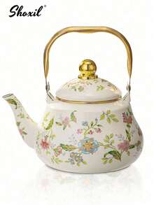 shoxil 1 件 1.2L/1.5L 搪瓷咖啡壶、茶壶、煮茶壶、家用煮茶壶、茶壶、大容量炉灶壶、适用于燃气/电磁炉/IH 炉灶、复古手冲壶、适合用电炉燃气煮茶和咖啡