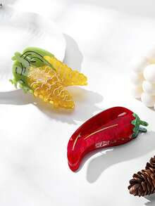 1 件新奇玉米和辣椒夹式发夹，高品质醋酸纤维发夹，时尚 INS 风格批发发饰女士爪夹秋冬度假装女士 - 彩色 - 查看 12