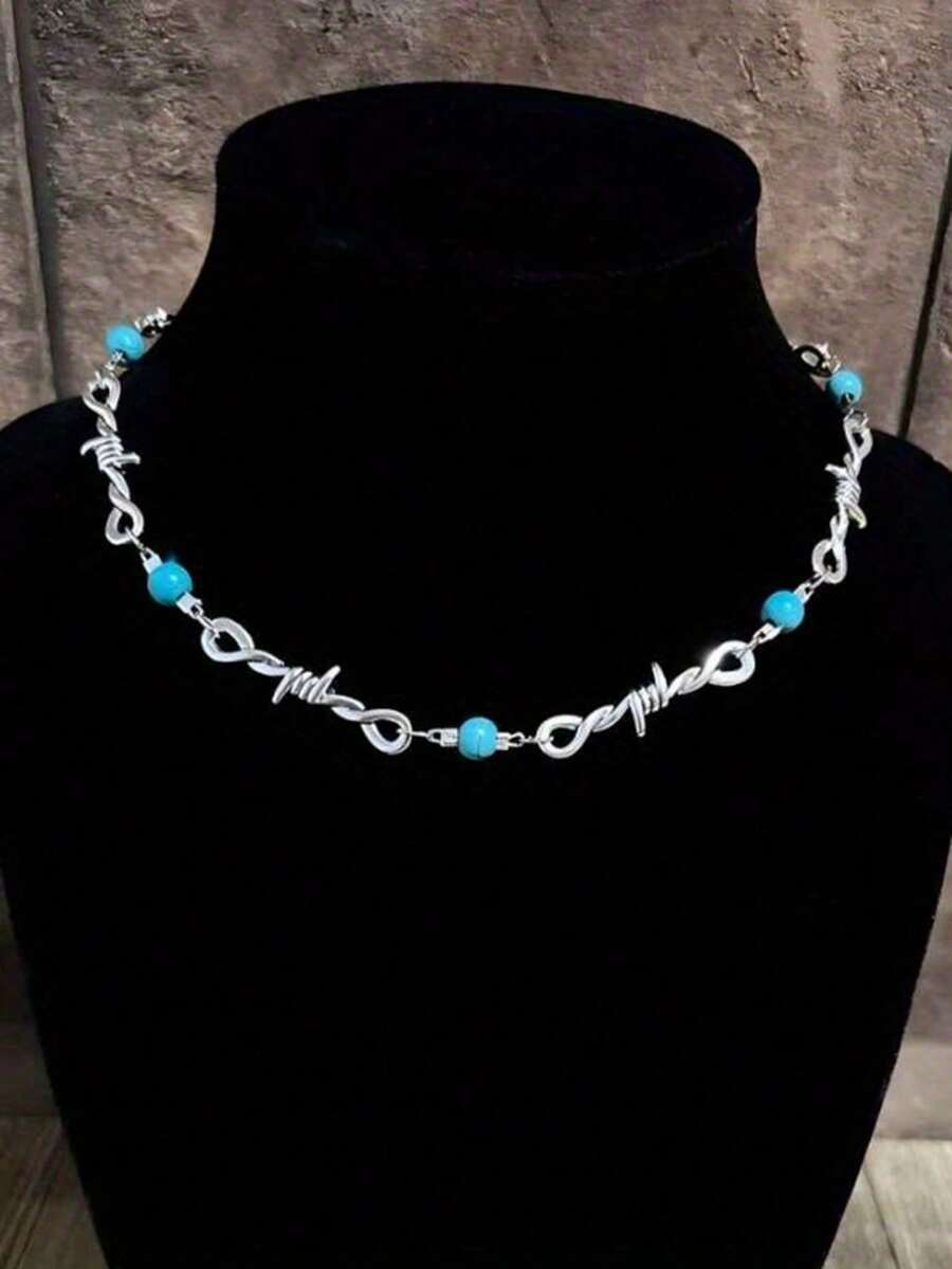 1pcs Imitation Turquoise Spiked Gothic Fashion Stainless Steel Multicolor Women's Necklace For Party, Date Or Birthday Gift - 彩色 - 查看 1