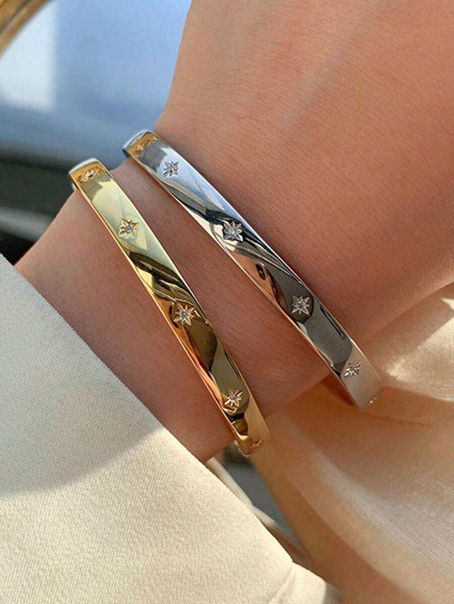 1 Piece Star Diamond Simple Fashion Copper Multi-Color Women's Bracelet, Suitable For Dance Banquet Party With Daily Clothing Accessories - 銀色 - 查看 1