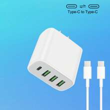 4-Port USB-C Wall Charger With Fast Charging Cube – Multi-Device Power Adapter Compatible With Iphone 16/15/14/13/12 Pro Max & More Suitable For Multiple People Charging, Multiple Devices Charging, Home Charging Needs, And Office Desks Phone Charger Multi-Port