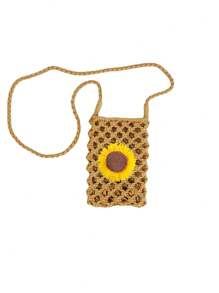 Korean Fashion Crossbody Bag, Mini Flower Decoration Straw Bag Wallet Shoulder Bag Mobile Phone Case Crossbody Bag Mobile Phone Bag, Clutch Mobile Phone Case Bag, Lightweight Modern Business Credit Card Id Card Cash Mobile Phone Wallet, Business Casual Teacher's Day Teacher Gift, Suitable For Work, Commuting, Travel, Holiday Vacation, Anniversary Birthday Valentine's Day Gift, Women's Gift