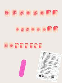 96 片短方形按压式假凝胶指甲，瞬间提升您的外观，清新樱花粉色渐变夏威夷花跳跃色奶油色奶油色天蓝色西柚红色法式春夏全覆盖假指甲，适合女性和女孩，包含 4 片粘合片和 4 片迷你锉刀条果冻凝胶，随机发货 - 彩色 - 查看 3