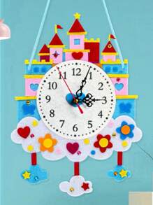 Reloj de fieltro DIY hecho a mano de material no tejido, reloj hecho a mano, reloj casero, colgante decorativo, herramienta de enseñanza para reconocimiento del tiempo