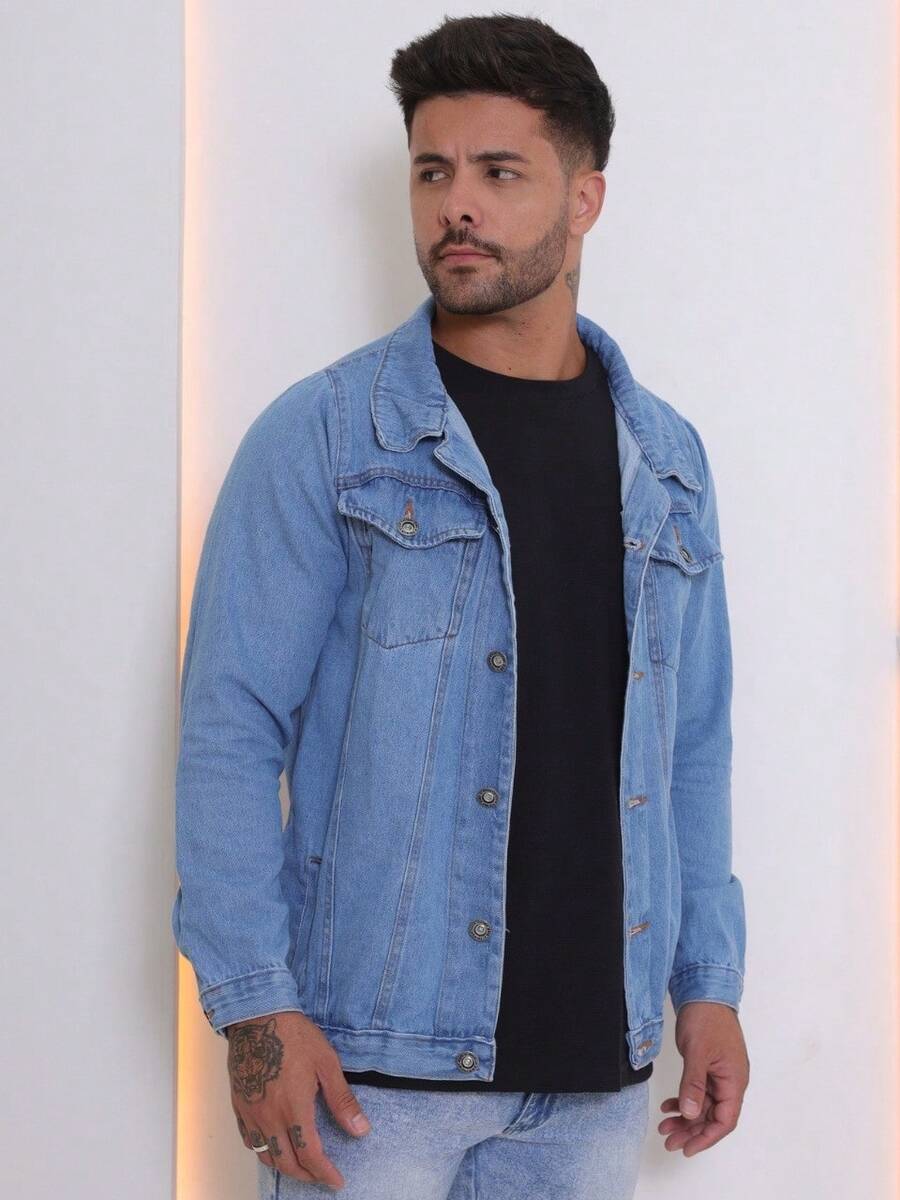 Men's Denim Jacket Men's Denim Jacket With Pockets - 順滑透明洗液 - 查看 1