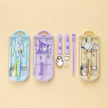Miniso Sanrio Cinnamoroll Series Portable Sliding Lid Flatware Set, Including Chopsticks, Spoon, And Fork, Convenient And Hygienic, Suitable For Daily Use Or As A Gift For Friends And Family (1 PC)