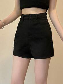 Skinny High Waisted Elastic Hem Slit Leg Short Shorts For Women