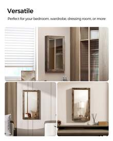 SONGMICS Tủ đựng đồ trang sức gắn tường, tủ đựng đồ có gương có thể khóa để tiết kiệm không gian, tủ đựng đồ trang sức cho ký túc xá khi quay lại trường - Nâu mộc mạc - Xem 5