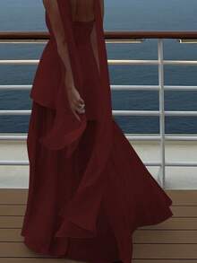 这款魅力十足的纯色休闲优雅不对称连衣裙，适合晚宴、假日、婚礼、生日、正式晚宴、返校派对、单身派对等场合。 - 酒紅色 - 查看 4