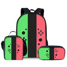 Game Console Pattern Printed Backpack Three Pieces Set (Single-Layer Backpack + Shoulder Strap Lunch Bag + Single-Layer Pencil Bag) School Bag