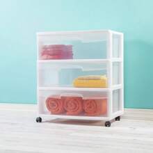 Storage Drawer 3 Drawer Wide Plastic Storage Cart With Clear Pull Out Drawers White - trắng - Xem 2