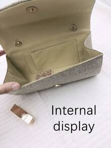 1pc Horizontal Square Hard Material Stylish Evening Bag With Crinkled Trim Open Pocket Evening Bag Everyday Wear Women's Bag Chain Shoulder Bag Clutch Bag Suitable For Going Out For Party And Commuting
