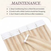 40pcs/100G , Thick Tape In Human Hair Extensions ,Seamless Invisible Skin Weft Extensions , Remy  Human Hair,Silky Straight For Fashion Women  ,10-26inch ,Easy To Apply (18P613# Ash Blonde Mix Bleach Blonde) - S18/613 - 查看 5