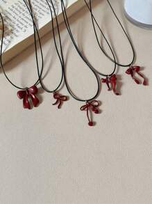 1pc Fashionable Red Bow Decor Pendant Necklace, Suitable For Ladies Daily Wear, Gift For Girlfriend/Wife On Valentine's Day, Birthday, Anniversary, Party