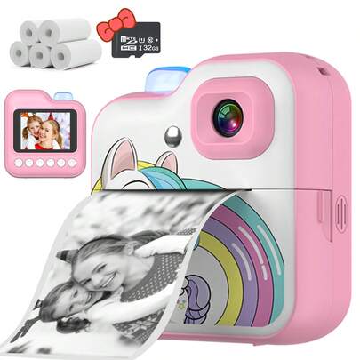 儿童相机即时打印，可打印照片的儿童即时相机，适合 3-12 岁男孩女孩的圣诞节生日礼物，适合 3 4 5 6 7 8 9 10 岁幼儿的便携式玩具