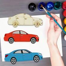 未上漆雕刻汽车形木片，木制汽车形工艺品，节日DIY着色材料切片，家居装饰