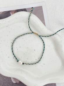 1 pieza Pulsera trenzada con perla de agua dulce irregular, elegante y sencilla, de estilo bohemio, para mujer, hermana, pareja, regalo de graduación, adecuada para uso diario, deportes, commute, citas, fiestas, vacaciones de verano en la playa