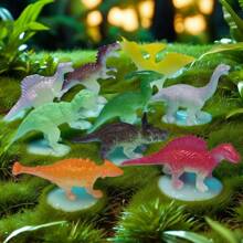 Set de 12 piezas de dinosaurios fluorescentes - Juguetes en miniatura de PVC de colores, perfectos para microescenarios y regalos festivos