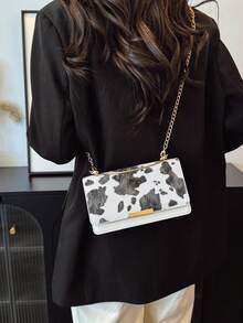 1pc Women Contrast Color Embroidered Cow Pattern Soft Flap Cover Handbag, Suitable For Outing, Photography, Travel, And Visiting, Tote & Shoulder Bag - Multicolor - View 7