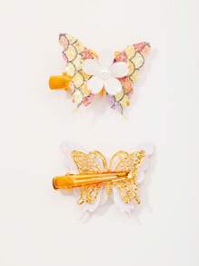 2pcs Colorful Sequined Cute Butterfly Hair Clips, Decorative Hair Accessories, 3D Butterfly Hair Clip Set, Alloy Butterfly Hair Clips With Rhinestone Decor