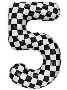 1 Peça Balão Número de Aniversário, Balão de Folha de Alumínio de Carro de Corrida Quadriculado de 40 Polegadas, Balão Grande de Número Preto e Branco Auto-Inflável de Hélio, Adequado para Itens de Decoração de Festa de Aniversário com Bandeira de Corrida