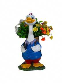 1pc Cute Cartoon Duck Carrying Planter Resin Craft Ornament, Outdoor Garden Yard Decor, Garden Planting Decoration