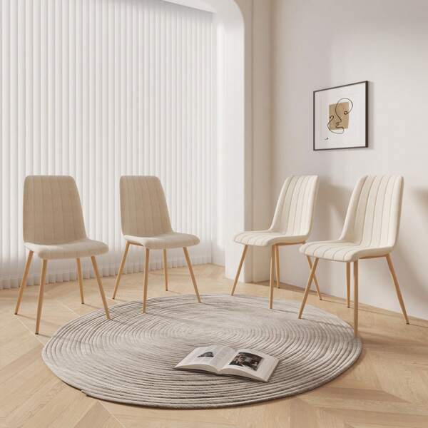 Set Of 4 Dining Chair  Soft Linen And Wood Colored Metal Legs  Office Chairs Suitable For Dining Room Kitchen Room Living Room Upholstered Side Chair